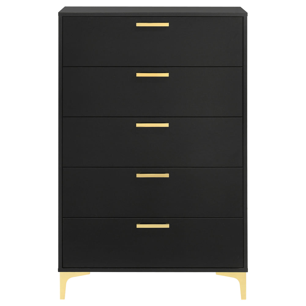 English Elm Lexie Tall Black 6-Drawer Chest with Gold Pulls & Bracket Legs — Modern Glam Storage for Small Spaces B062P358074