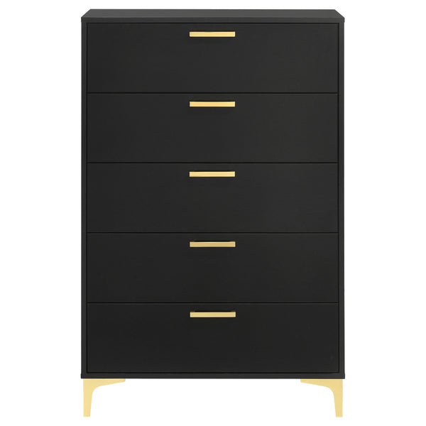 English Elm Lexie Tall Black 6-Drawer Chest with Gold Pulls & Bracket Legs — Modern Glam Storage for Small Spaces B062P358074