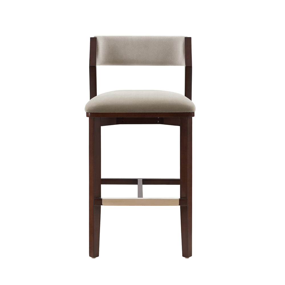 English Elm Patricia Velvet Upholstered Barstool with Dark Walnut Frame, Gold Footrest Accent, Commercial Grade Linen B365P398049