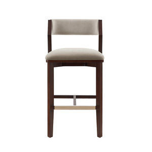 English Elm Patricia Velvet Upholstered Barstool with Dark Walnut Frame, Gold Footrest Accent, Commercial Grade Linen B365P398049