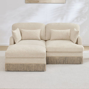 English Elm Comfy Chenille Leopard Print Loveseat with Tassel Trim Movable Ottoman Living Room Beige W5656S00002