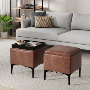 English Elm Natasha Storage Ottoman With Flip-Over Tray - Stylish Mid-Century Accent For Storage & Seating B136P252697