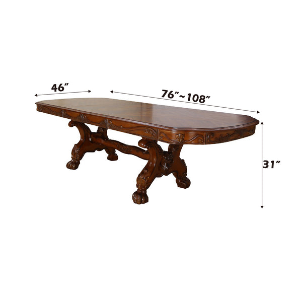 English Elm Dresden Antique-Style Bone Finish Dining Table with Removable Extension Leaves and Claw Legs, Luxurious Design Cherry 34 L x 29 W x 14 H B2726S00302
