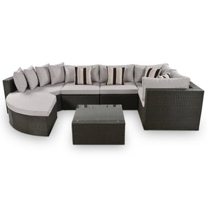 English Elm Go 7 Piece Outdoor Pe Wicker Sectional Set with Steel Frame and Striped Accent Pillows Brown FG201212AAA