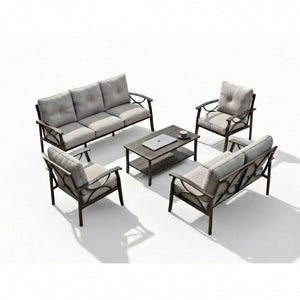 English Elm 5-piece Outdoor Conversation Set Steel Frame Patio Sofa Loveseat Chairs Table Gray B082S00126