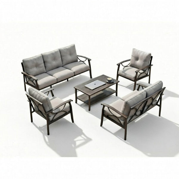English Elm 5-piece Outdoor Conversation Set Steel Frame Patio Sofa Loveseat Chairs Table Gray B082S00126