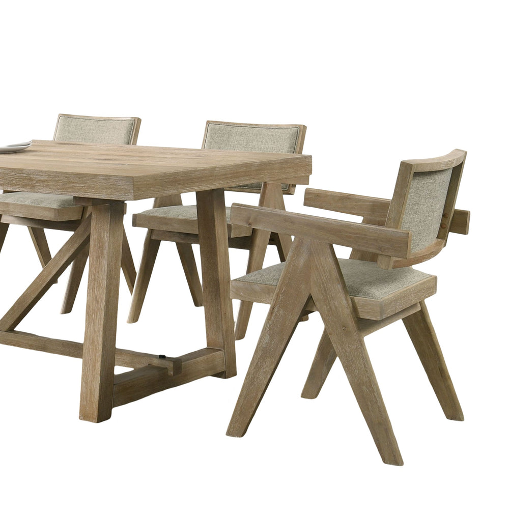 English Elm Contemporary Oak Veneer 7-Piece Dining Set With 6 Upholstered Arm Chairs For Modern Dining Rooms B2741S00013