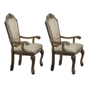 English Elm Antique Arched Back Arm Chairs Set of 2 with Welt-Trim Cushions, Queen Anne Floral Wood Legs, Cream Elegance B062P189080