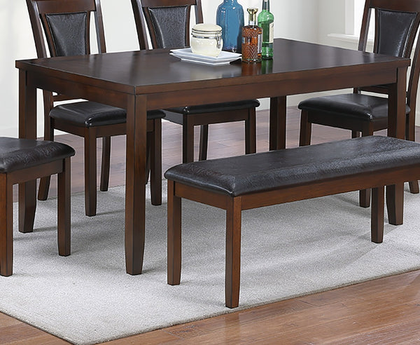 English Elm Beautiful Walnut/Black 6-Piece Dining Set with Bench and Cushioned Faux Leather Chairs, Modern Elegance B011P291548