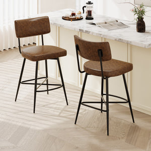 Christopher Knight Home® - Noble House - - 26''Retro Swivel Counter Stools Set Of 2,Brown Counter Stools With Iron Frame,Pu Sponge Cushion,Footrest,Suitable For Kitchen/Bedroom/Dining Room.