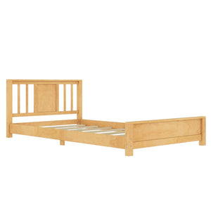 English Elm Twin Low Profile Floor Bed with Guardrails Pine Wood Frame Minimalist Bedroom Natural W1580P438799