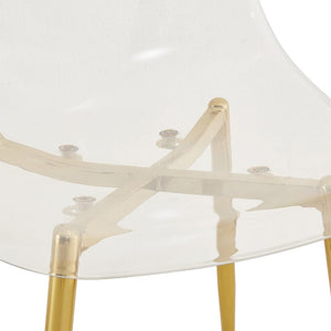 English Elm Table and Chair Set Tempered Glass Top with Acrylic Seats and Gold Leg Dining for Six W1151S04558