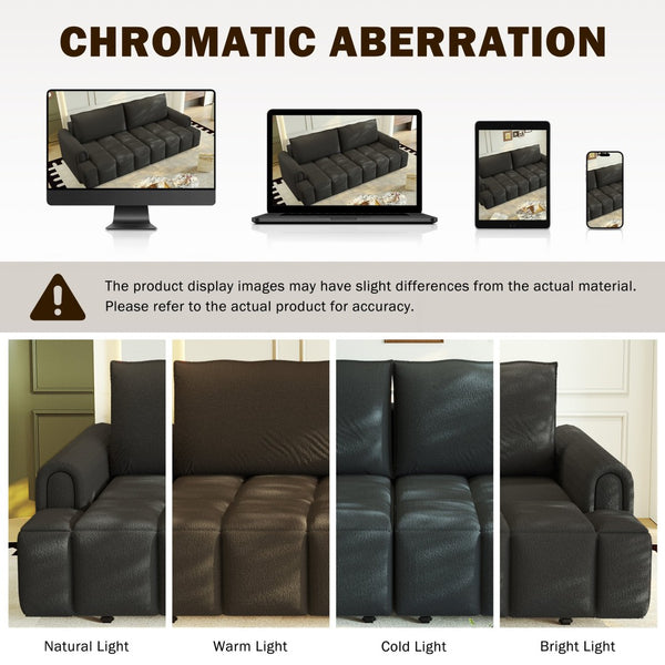 English Elm 90.2" Plush Teddy Fabric Convertible Sleeper Sofa with Hidden Storage for Living Room Black W1885S00313