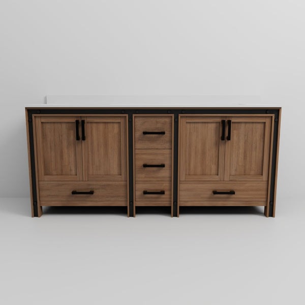 English Elm Rustic Barnwood Double Bath Vanity 80" W X 22" D, Cultured Marble Top, Soft-Close Storage & Style B2731P260746-GIGA