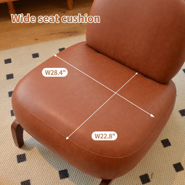 English Elm Cute Faux Leather Armless Accent Chair Solid Wood Legs Cushioned Seat Modern Brown W2105P440978