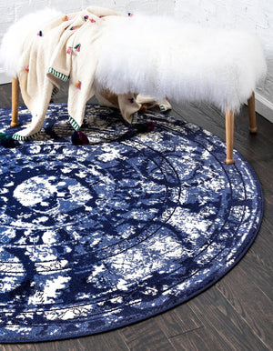 Unique Loom La Jolla Vintage Machine Made Border Rug Blue, Ivory/Navy Blue/Light Blue 8' 0" x 8' 0"