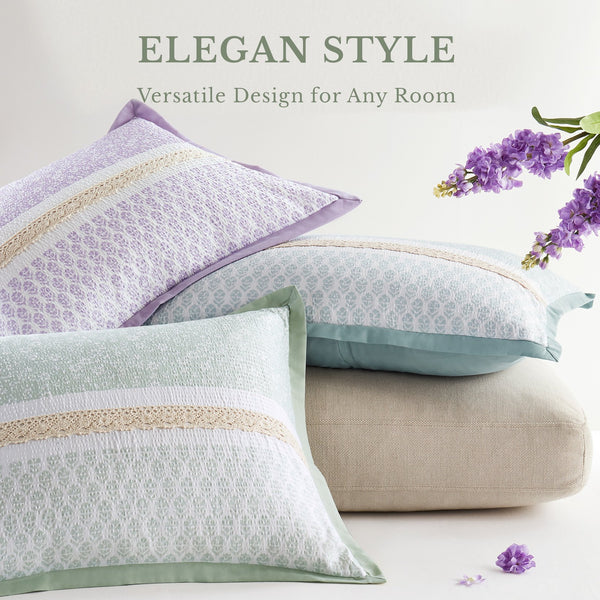 JLA Home Madison Park - 5 Seersucker Comforter Set Shabby Chic Floral Lace Trim Ruffled Pillows Antimicrobial, Breathable Green MP10-8204