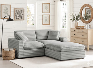 English Elm Jenny Modular 3-Piece Chofa Gray Plush Cord-Like Polyester, Down-Blend Cushions, Configurable Comfort B050S00020