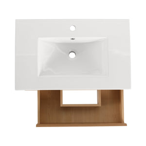 English Elm 30" Wall-Mounted Bathroom Vanity With Ceramic Sink, 2 Soft-Close Drawers & Space-Saving Rack W999S00343
