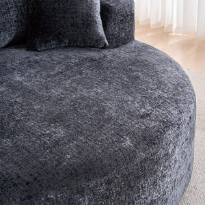 English Elm Round Swivel Barrel Chair Plush Chenille Upholstery Cozy Accent Seat for Any Room Black W2915P338890
