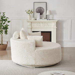 English Elm 55''l 55'l Faux Rabbit Fur Barrel Swivel Chair Cozy 360 Rotation Lounge Seat for Bedroom Beige W834S00596