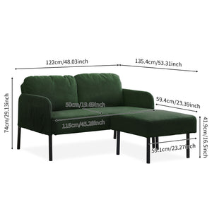 English Elm Green 2-Seater L-Shaped Sofa with Ottoman — Modern Polyester Fabric, Foam Cushions, Compact Comfort for Apartments and Small Spaces W1164S00028