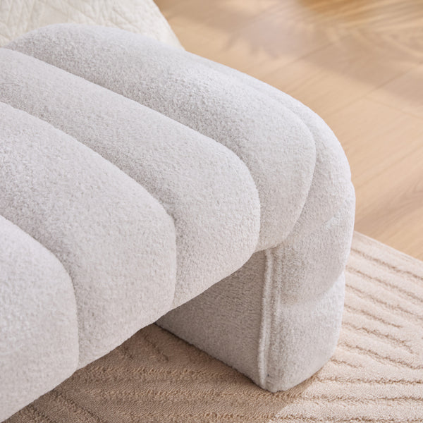 English Elm 69.7"Wide Modern Upholstered Armless Bed Bench with Channel Tufting, Chenille Sofa Daybed for Living Room Ivory W3098P308771