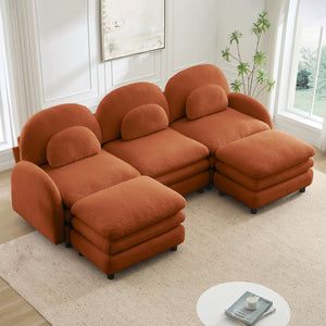 English Elm Teddy Fleece Modular Cloud Sofa Plush Three Seat Sectional with Movable Ottomans Orange W5656S00099