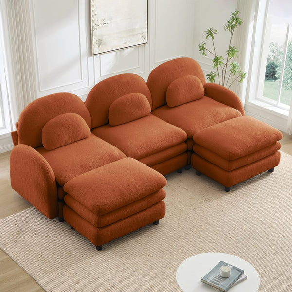 English Elm Teddy Fleece Modular Cloud Sofa Plush Three Seat Sectional with Movable Ottomans Orange W5656S00099