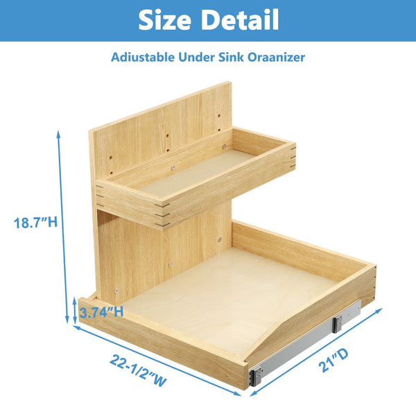 English Elm Under Sink Pull Out Organizer Birch Oak Wood Two Tier Soft Close Kitchen Bath T3210P277245