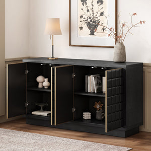 English Elm Christopher Knight Home® - Modern 4-Door Storage Cabinet with 3D Geometric Doors, Metal Trim, Durable MDF Top, 61.25"L x19"W x12.2"H Black N760P324554B