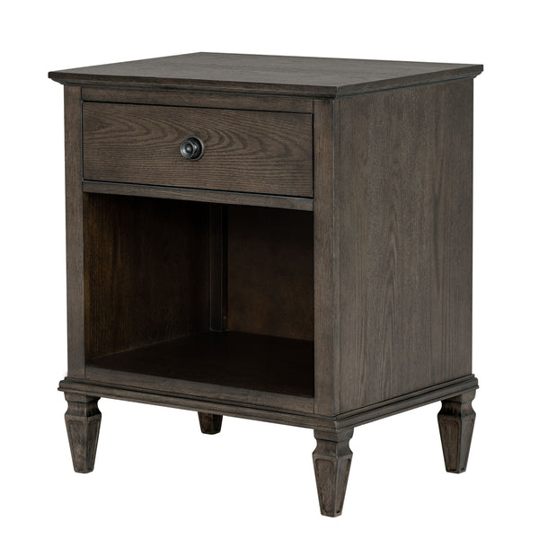 JLA Home Madison Park Signature - one-drawer wood nightstand with shelf — timeless tapered-leg bedside table, hand-finished grain, smooth drawer storage Antique Brown MPS136-0312
