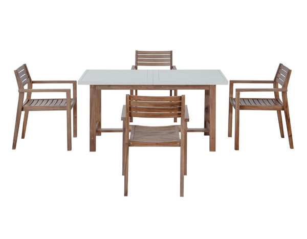 English Elm U_style Solid Acacia Wood Outdoor Dining Set Seats Four with Umbrella Hole Patio Light Brown,Light Gray WY000477AAD