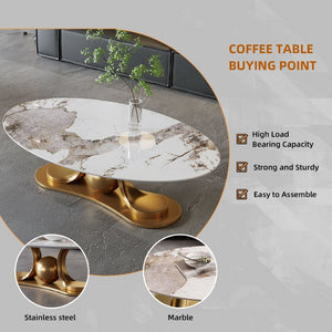 English Elm Gold Pedestal Coffee Table with Sintered Stone Marble Top for Modern Living Rooms W3985S00019