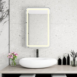 English Elm Rectangle LED Medicine Cabinet Mirror with Soft Touch Light, Magnetic Accessories, Tempered Shelves, Wall-Mounted Storage Silver W688P210793