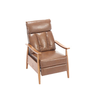 English Elm COOLMORE Mid-Century Recliner Armchair with Footrest, Plush Foam Cushion, Solid Wood Frame Comfort Light Brown W1539P210126