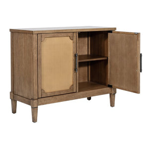English Elm Woven Cane Accent Cabinet Toasted Almond Finish, Solid Wood Legs, Mid-Century Storage Console B035P256568