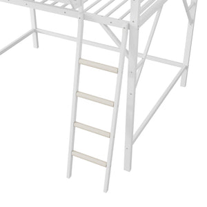 English Elm Queen Metal High Loft Bed with Storage Shelf and Ladder for Teens Small Spaces W2580P351278