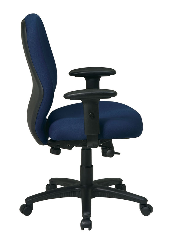 OSP Home Furnishings Mid Back Ergonomic Manager Chair with Synchro Tilt Lumbar Support and Padded Arms Navy 3121-225