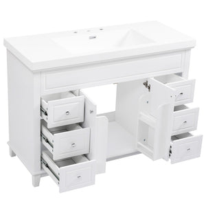 English Elm [video] 48 Inch Freestanding Bathroom Vanity Pine Legs Resin Sink Six Soft Close Drawers N759S351752K