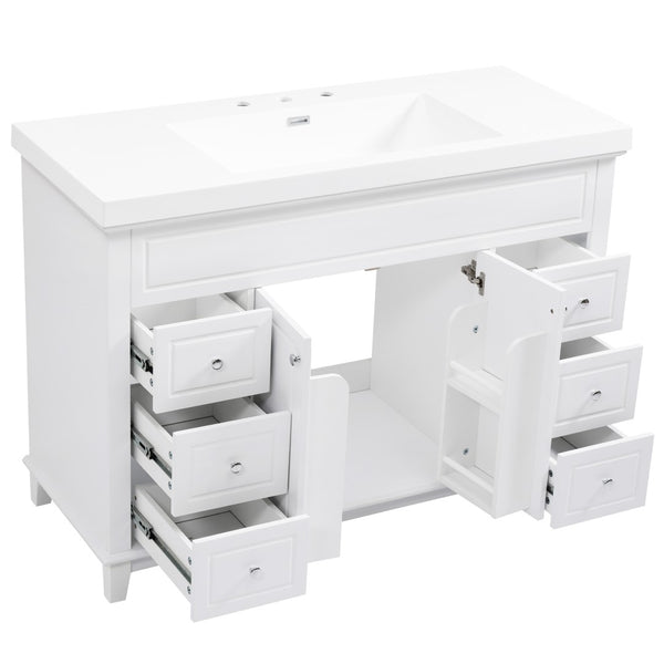 English Elm [video] 48 Inch Freestanding Bathroom Vanity Pine Legs Resin Sink Six Soft Close Drawers N759S351752K
