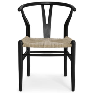 English Elm Hershey Dining Chair Set of 2 — Matte Beech Wood Wishbone-Inspired Seats with Handwoven Rope Comfort Black B136P266925
