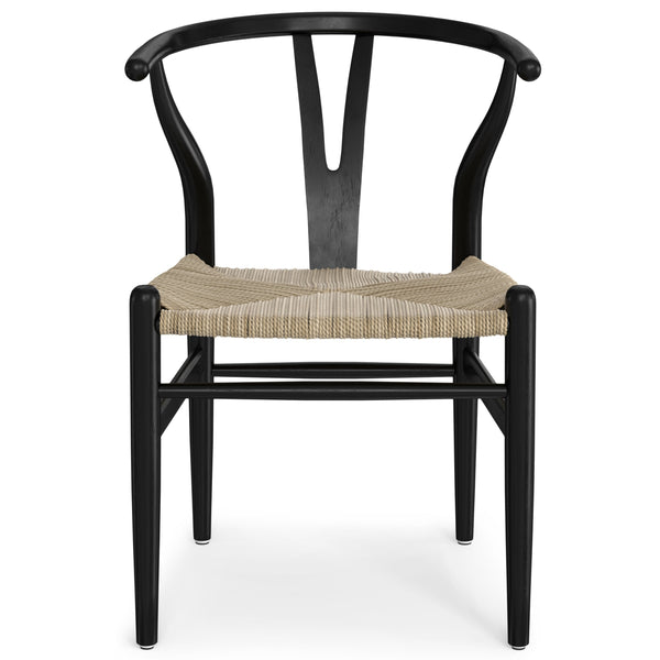 English Elm Hershey Dining Chair Set of 2 — Matte Beech Wood Wishbone-Inspired Seats with Handwoven Rope Comfort Black B136P266925