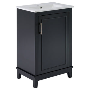 English Elm 20 Inch Modern Small Bathroom Vanity Cabinet With Ceramic Basin, Space-Saving Storage & Soft-Close Door Black N729P170386B