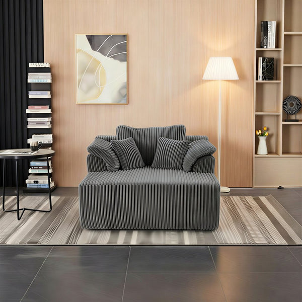 English Elm 60 Inch Oversized Corduroy Cloud Chaise Frameless Deep Seat Lounge for Living Room Antique Dark Grey W1919P499884