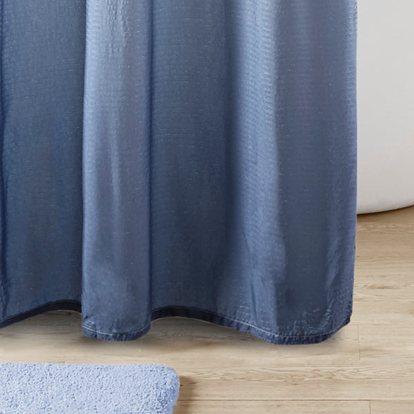 JLA Home Madison Park - Ombre Embossed Seersucker Shower Curtain — Textured Gradient Design, Machine Washable, 72"x72" Blue MP70-6596