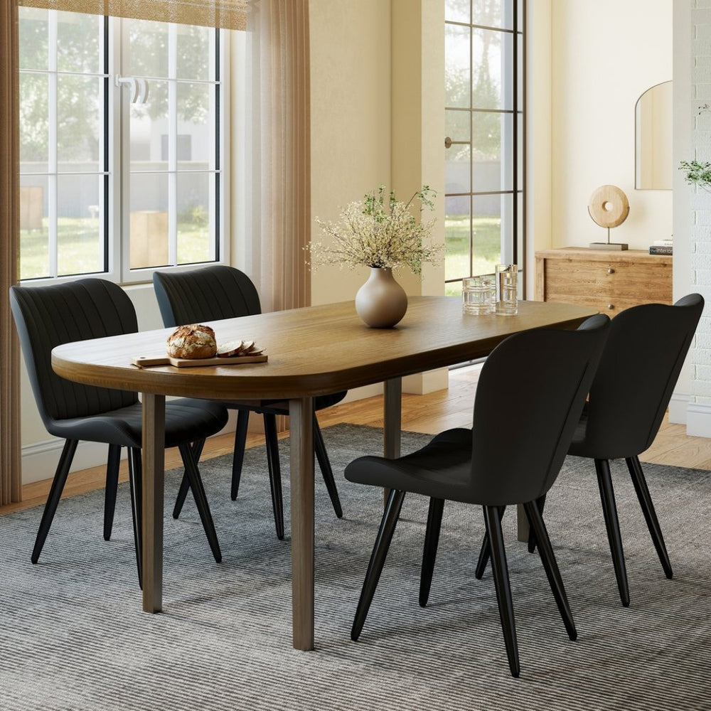 English Elm Set of 2 Armless Faux Leather Dining Chairs with Cushioned Seats and Metal Legs Black W3316P426943