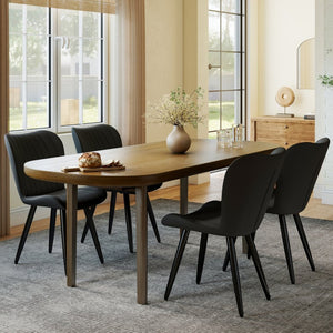 English Elm Set of 2 Armless Faux Leather Dining Chairs with Cushioned Seats and Metal Legs Black W3316P426942
