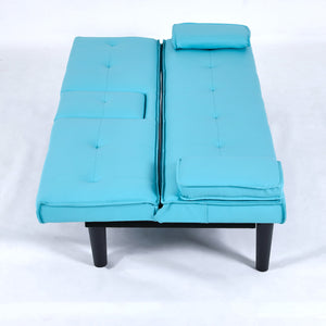 English Elm The 67-inch PVC multi-functional sofa bed with cup holder and one-click fold, space-saving comfort for guests Blue W3371P347652