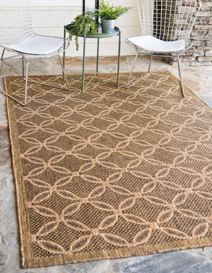 Unique Loom Outdoor Trellis Spiral Machine Made Geometric Rug Light Brown, Brown/Cream/Light Brown/Gold 8' 0" x 11' 4"